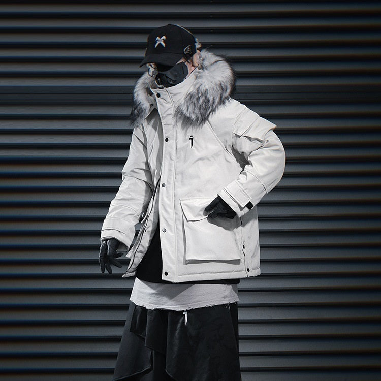 Mechanical Style Big Fur Collar Hooded Casual With Big Pockets Cotton-padded Jacket