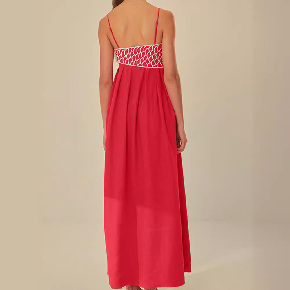 Red Fish-shaped Top Extra Long Dress Backless Slip Dress