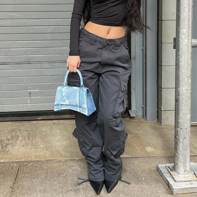 Multi-pocket Workwear Trousers Hipster Old Loose Wide Leg