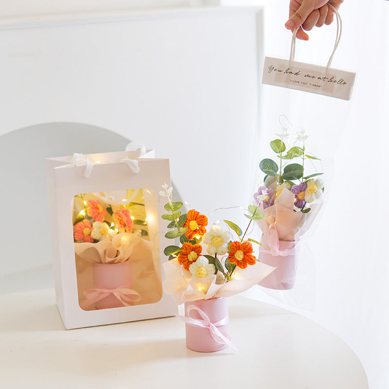 Handmade Crochet Puff Flower Night Light Handbag