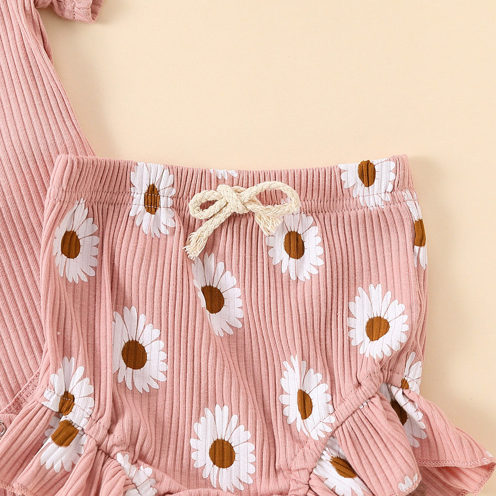 Flounced Sleeve Romper Drawstring Shorts Two-piece Set