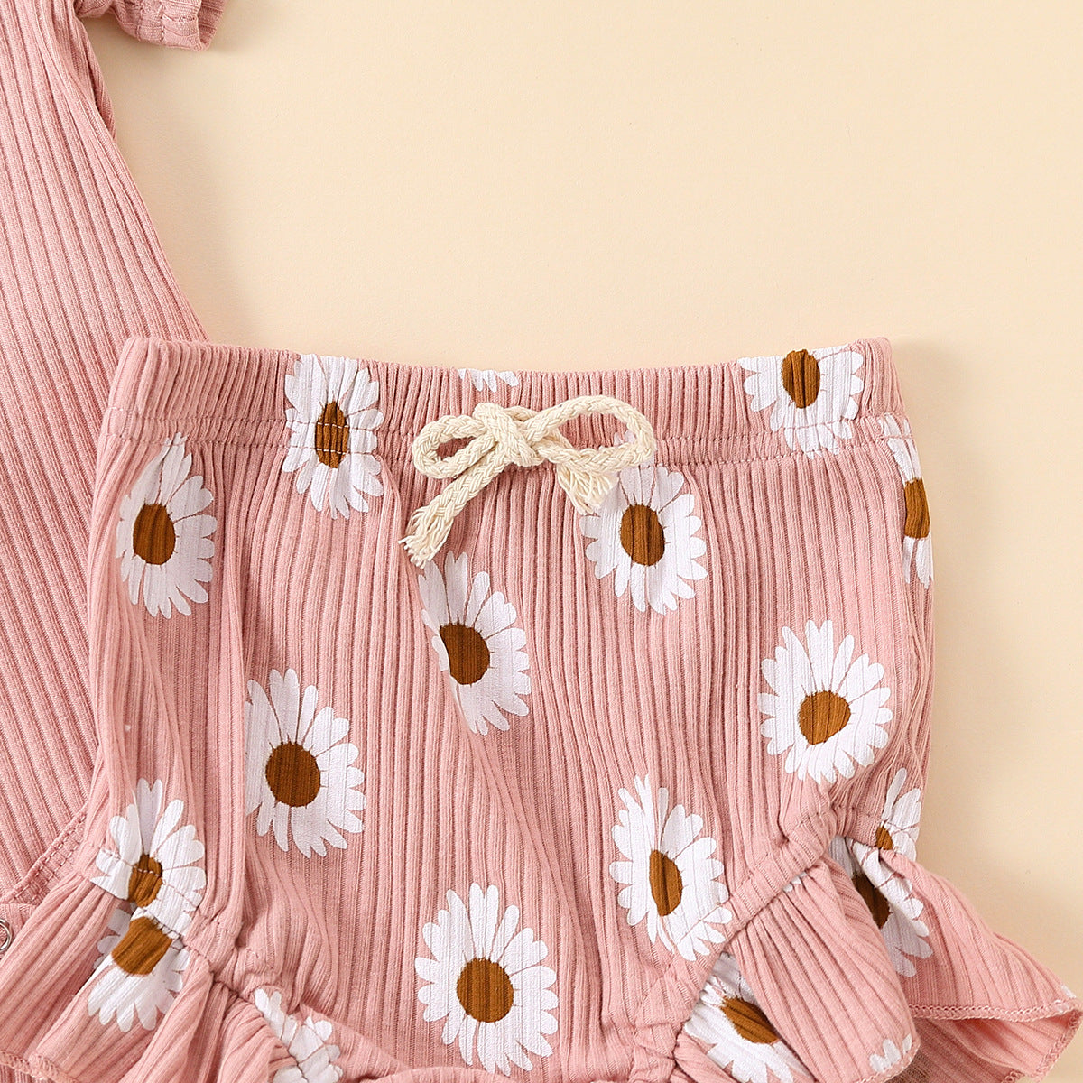 Flounced Sleeve Romper Drawstring Shorts Two-piece Set