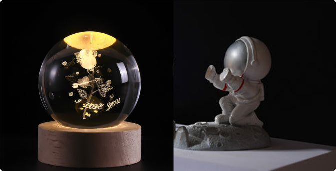 3D Crystal Ball Night Light Solar System Cosmic Theme LED Decoration Light Wooden Base Astronomy Nightlights Birthday Gift