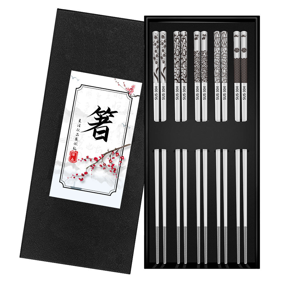 304 Stainless Steel Chopsticks Sets Square Non-slip Household Chopsticks