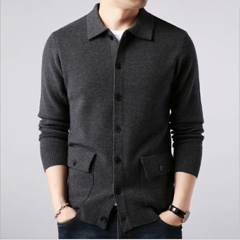 Lapel cardigan with big pockets fashion casual sweater