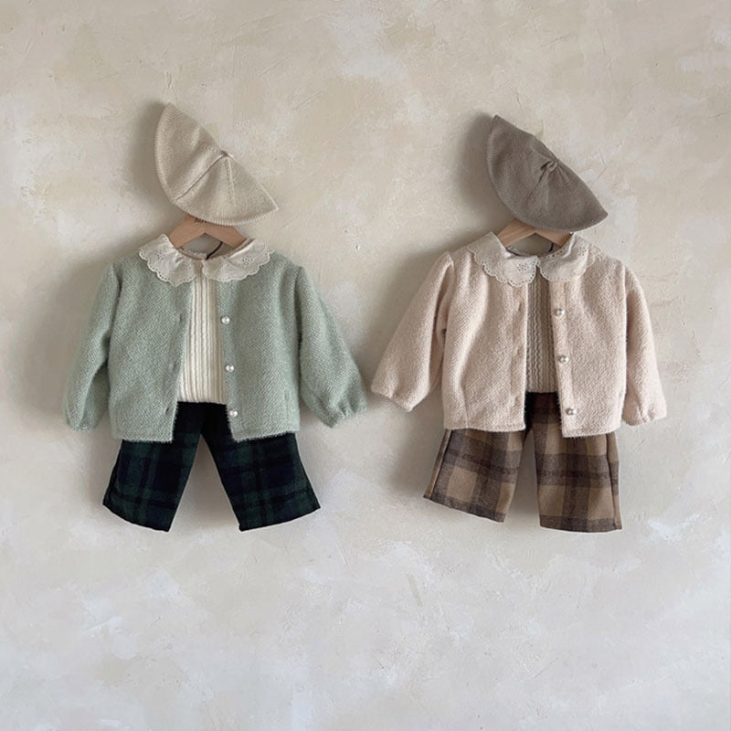 Girls' Baby Thickened Cotton Lace Collar Top