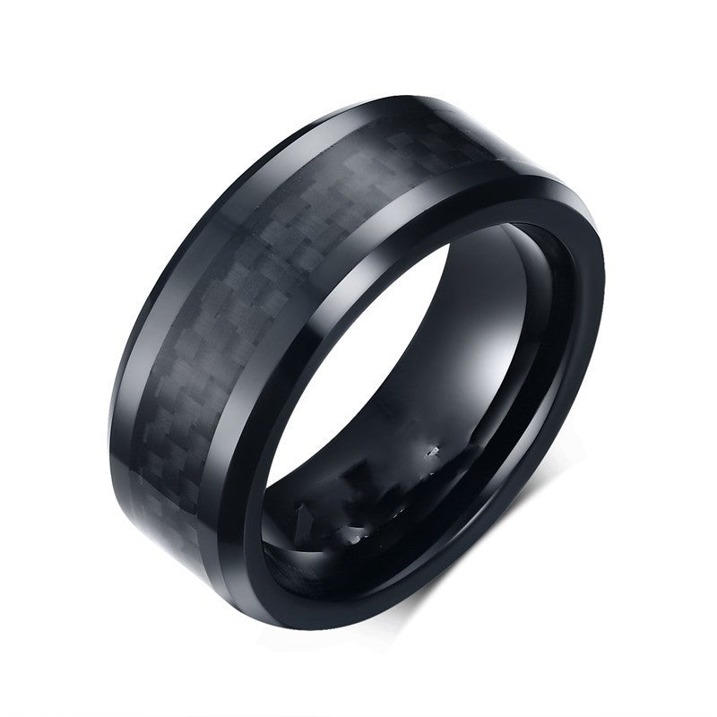 European And American Black Carbon Fiber Tungsten Steel Ring