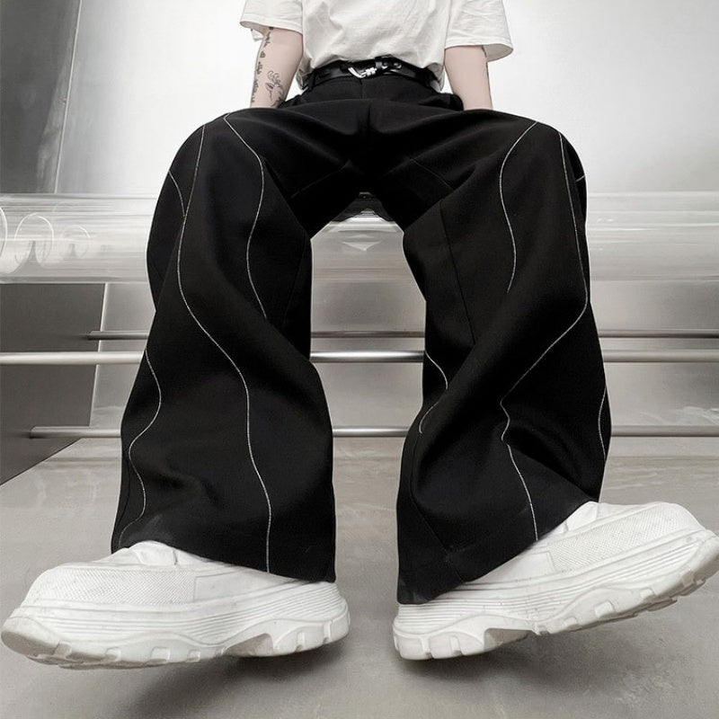 Autumn Solid Color Different Color Stitching Pattern Loose Men's Casual Trousers