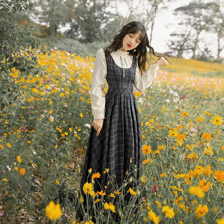 Women's New Literary Retro Plaid Swing Dress