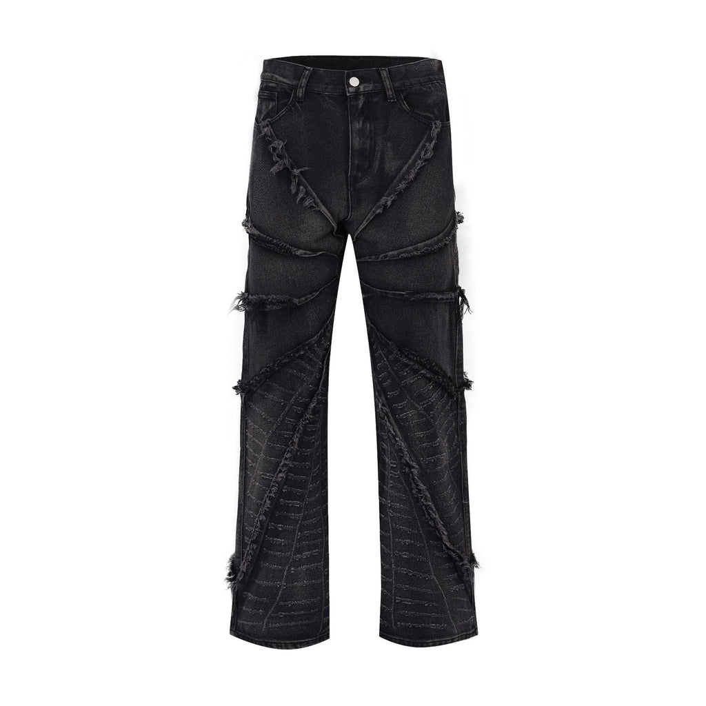 Frayed Stonewashed Worn Looking Washed-out Jeans Straight Loose Trousers