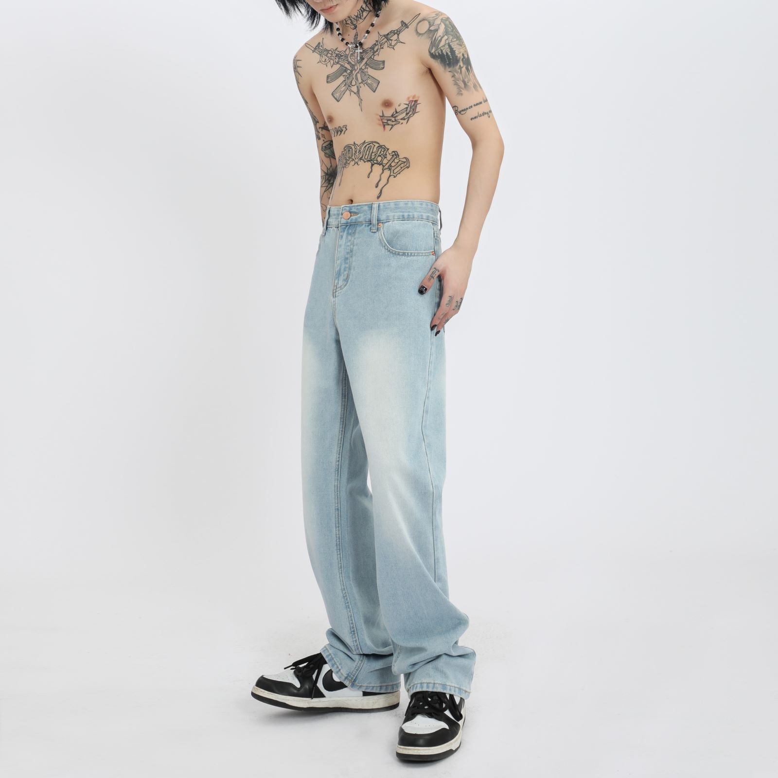 Ice Blue Jeans High Street Distressed Bootcut Trousers