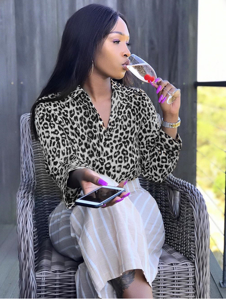 Leopard Print All-matching Shirt Women's Chiffon Shirt