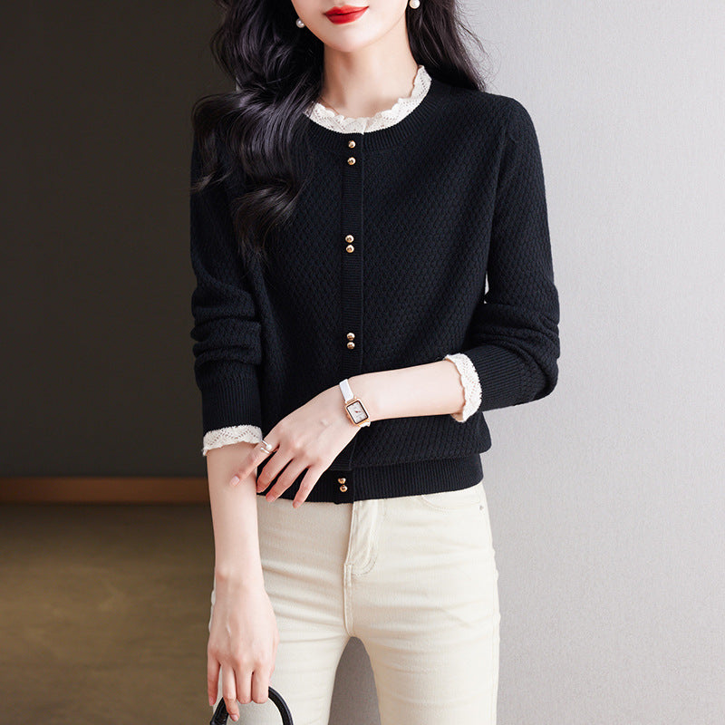 Fashionable Stylish Lace Round Neck Knitted Women