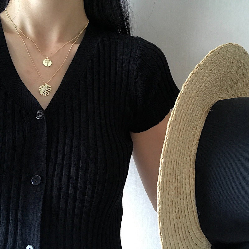 Flowing Gold Monstera Double Necklace