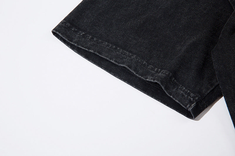 American Retro Hip Hop Washed Old Big Letter Graffiti Short Sleeve Men's Clothing