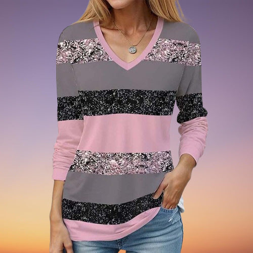 Women's Digital Printed V-neck Long Sleeve