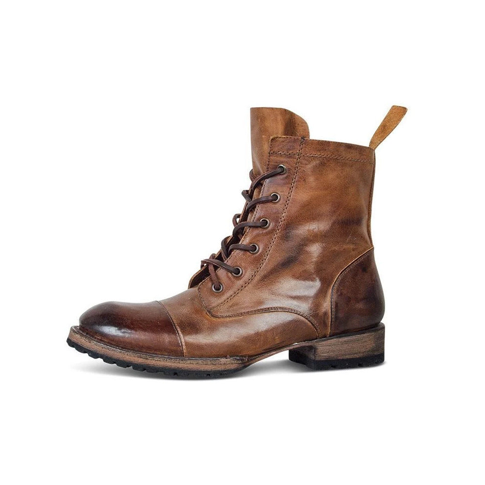 Round toe retro lace-up casual short boots