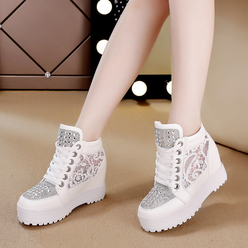 Lace Women's 8cm Mesh High-top Breathable Casual Shoes