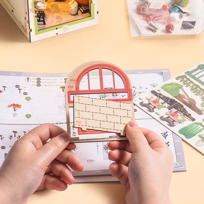 Rolife Floral Corner DIY Book Nook Shelf Insert Kit 3D Wooden Dollhouse For Gift