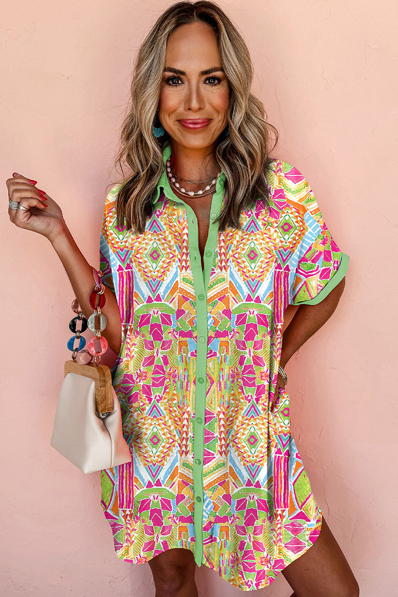 Fashion Geometry Pattern Printed Dress Women