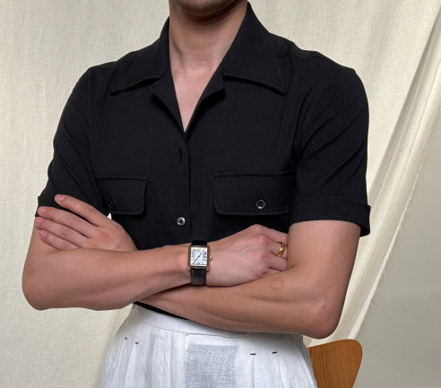 Cuban Collar Shirt Men's Short Sleeve Summer Thin
