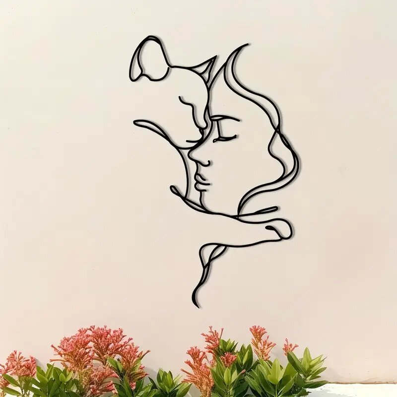 Abstract Simple Line Cat Metal Iron Art Creative Minimalist Character Art Woman Indoor Decoration