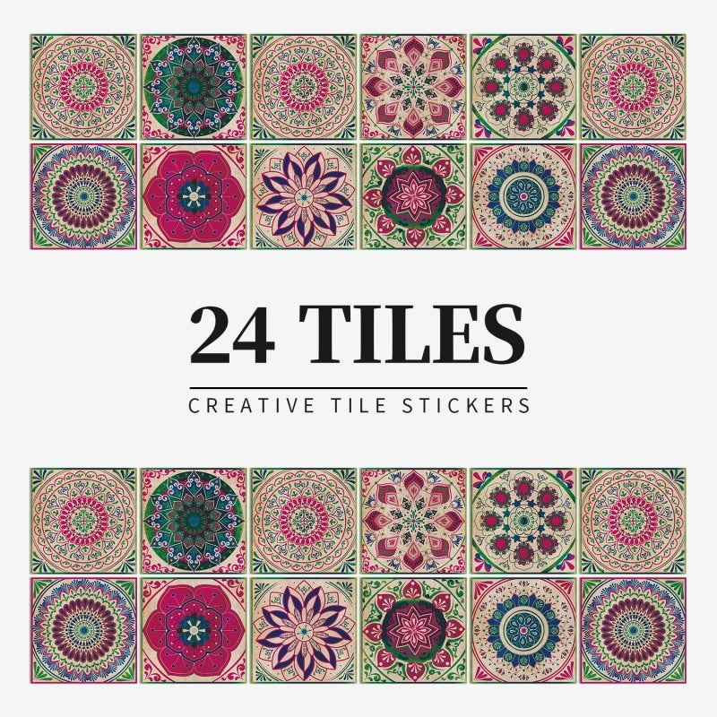 24 Pieces Of Mandala Tile Self-adhesive Waterproof PVC Wall Stickers