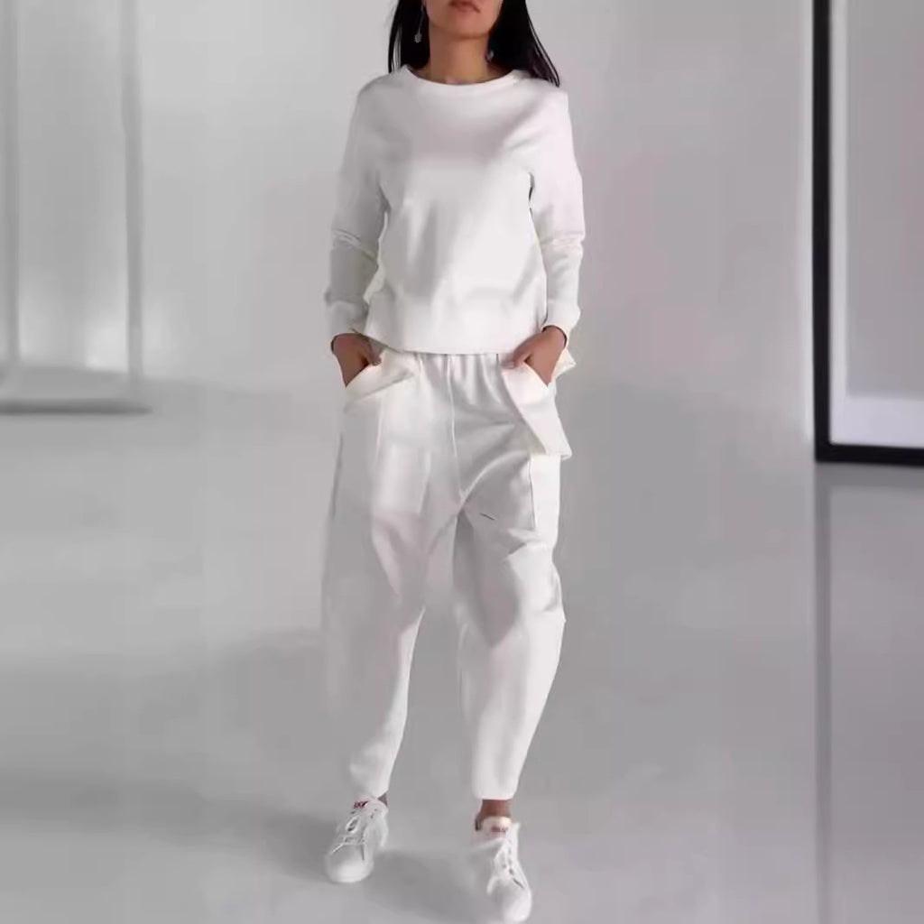 Women's Round Neck Long-sleeve Suit Pocket