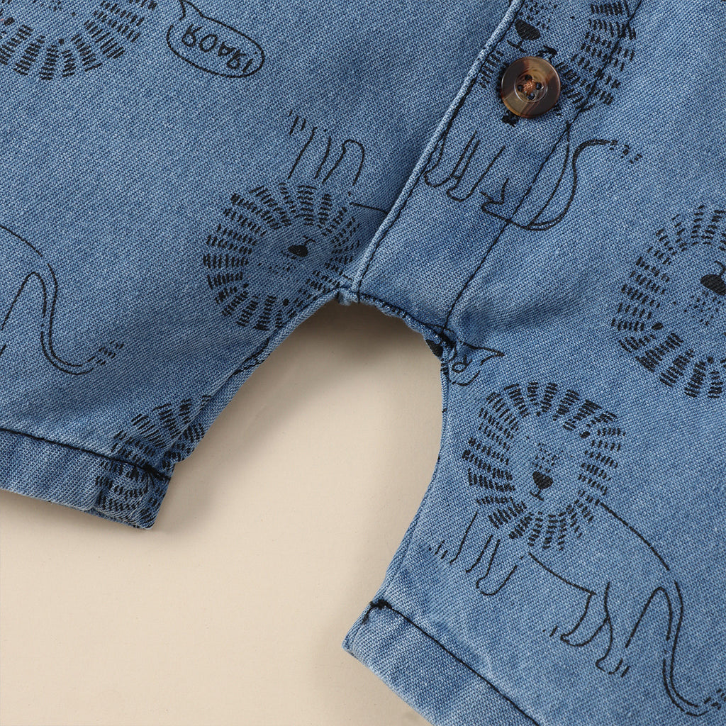 Boy Lion Printing Denim Jumpsuit