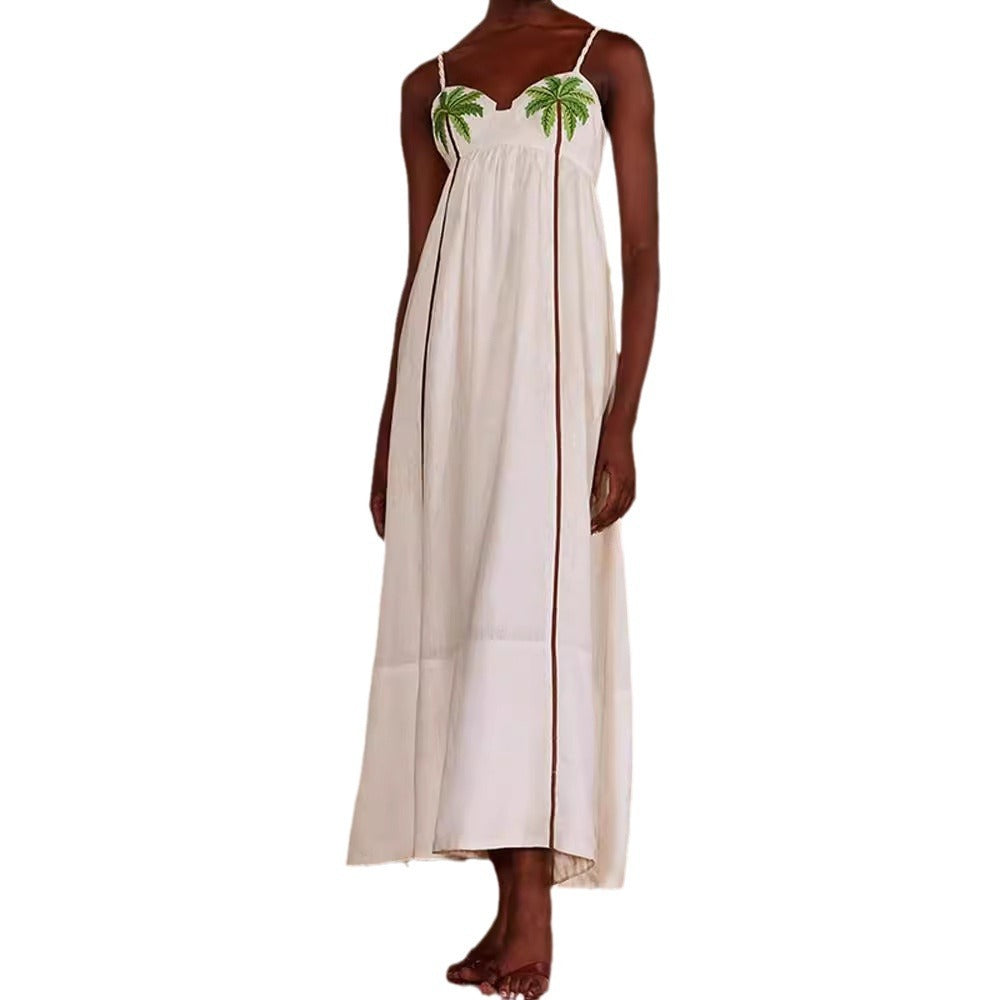 Summer New Fashion Temperament Coconut Tree Printed Suspender Dress