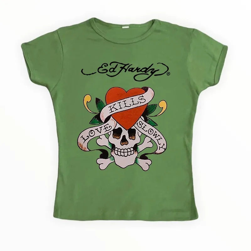 Short Print T-shirt Women's Retro Europe And America Top