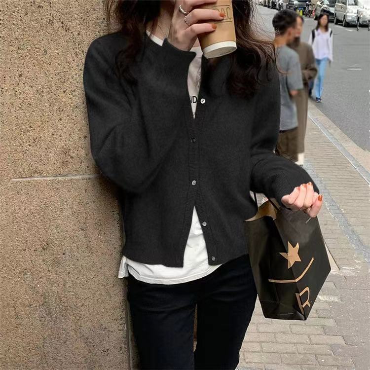 Fashion Round Neck Knitted Cardigan Loose-fitting Outerwear Sweater Coat