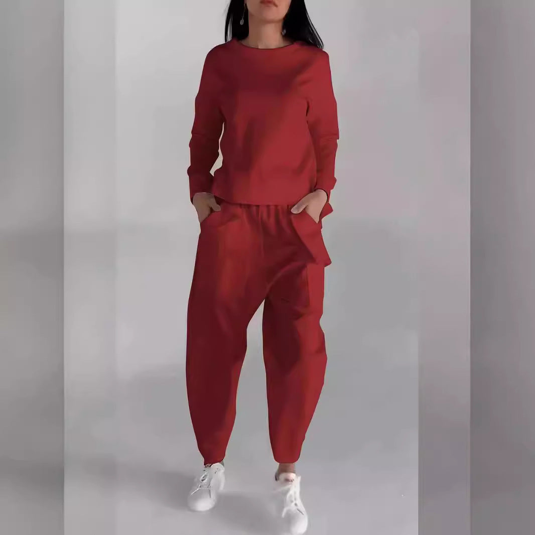 Women's Round Neck Long-sleeve Suit Pocket