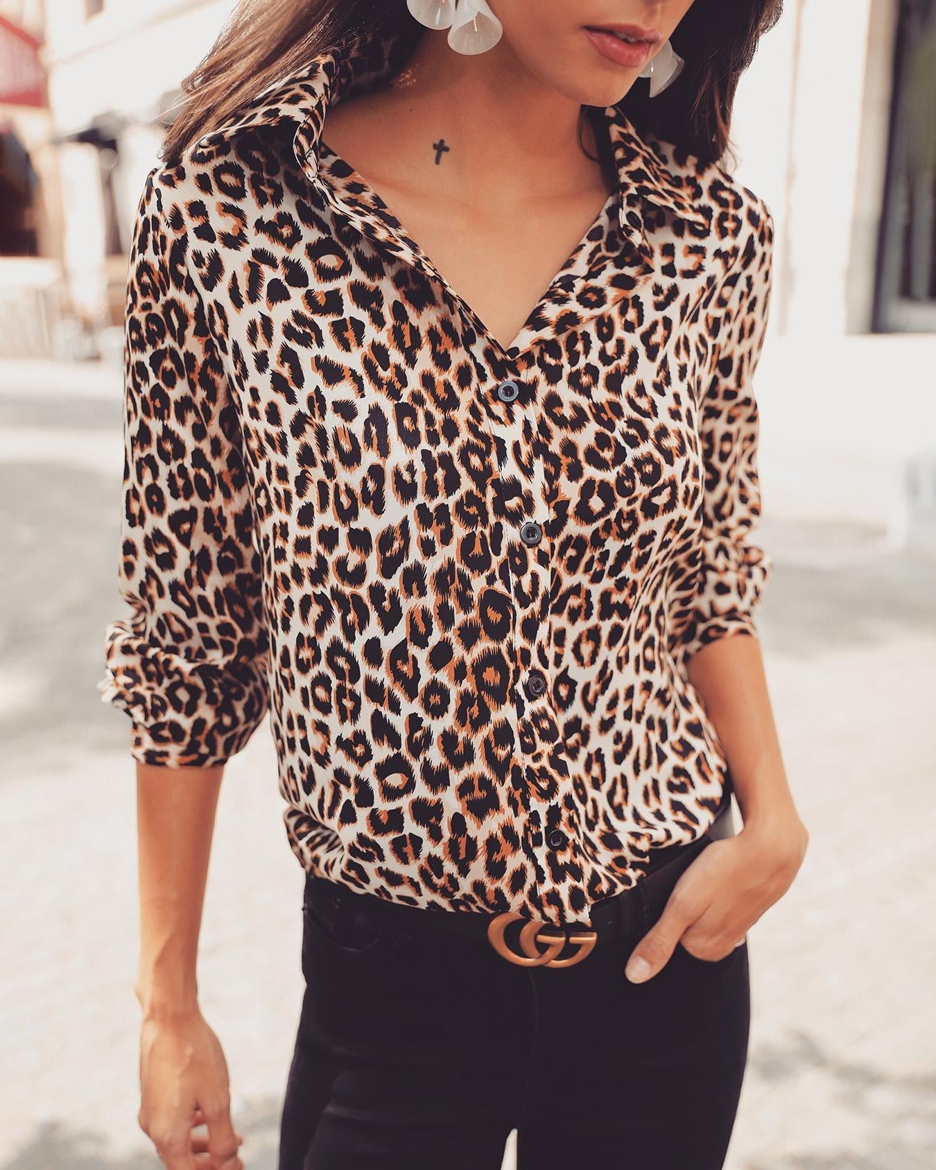 Leopard Print All-matching Shirt Women's Chiffon Shirt