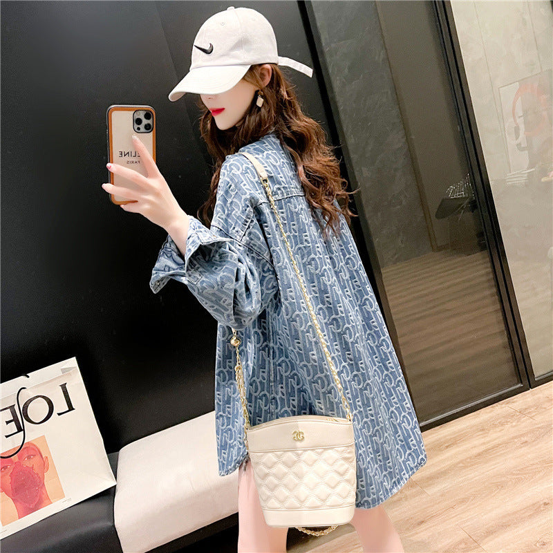 Women's Loose Mid Length Denim Shirt