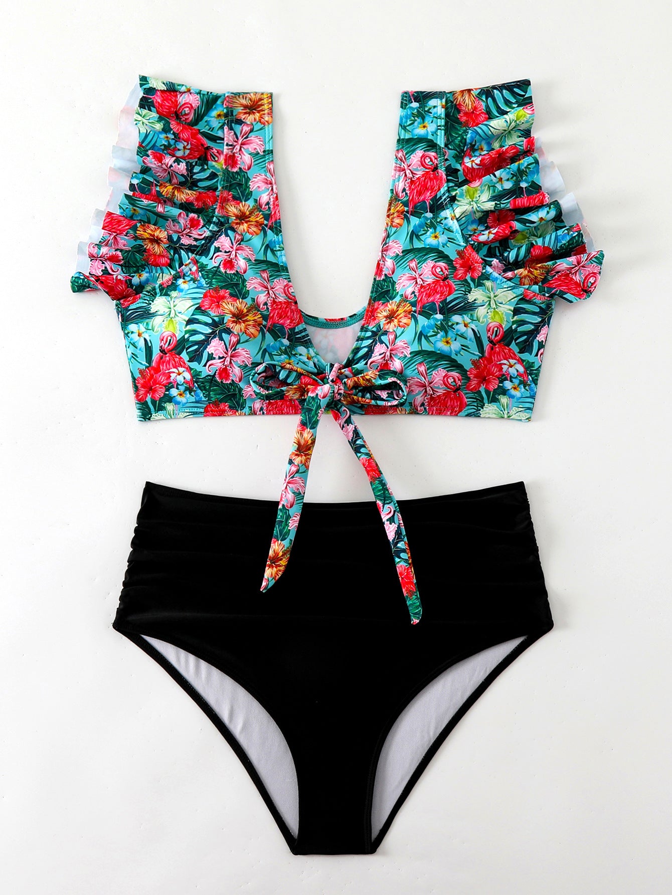Flounced Split Swimsuit Bikini European And American Sexy High Waist