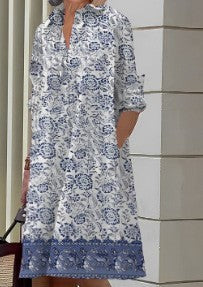 New Long Shirt Solid Color Temperament Commute Simple Lapel Cardigan Dress