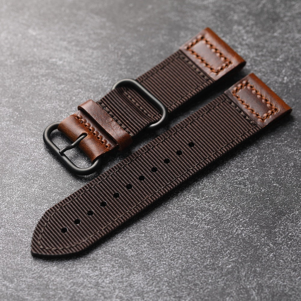 Handmade Double Layer Nylon Watchband Fit Genuine Leather Wear-resisting