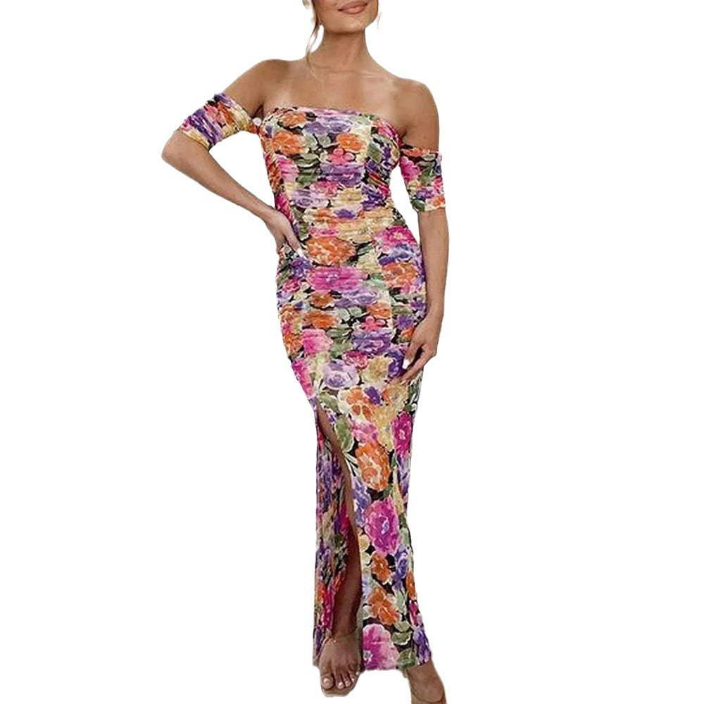 Summer Elegant Floral Off-the-neck Dress