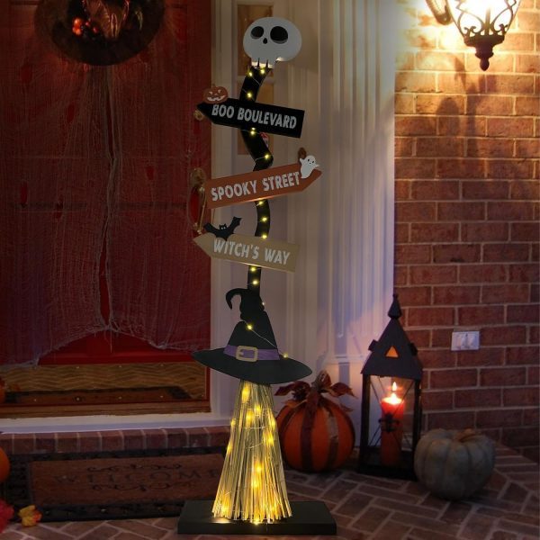 Halloween Glowing Wooden Witch Broom Decoration Ornaments