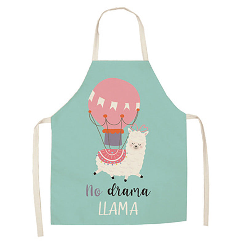Cartoon Alpaca Cactus Cotton Linen Apron