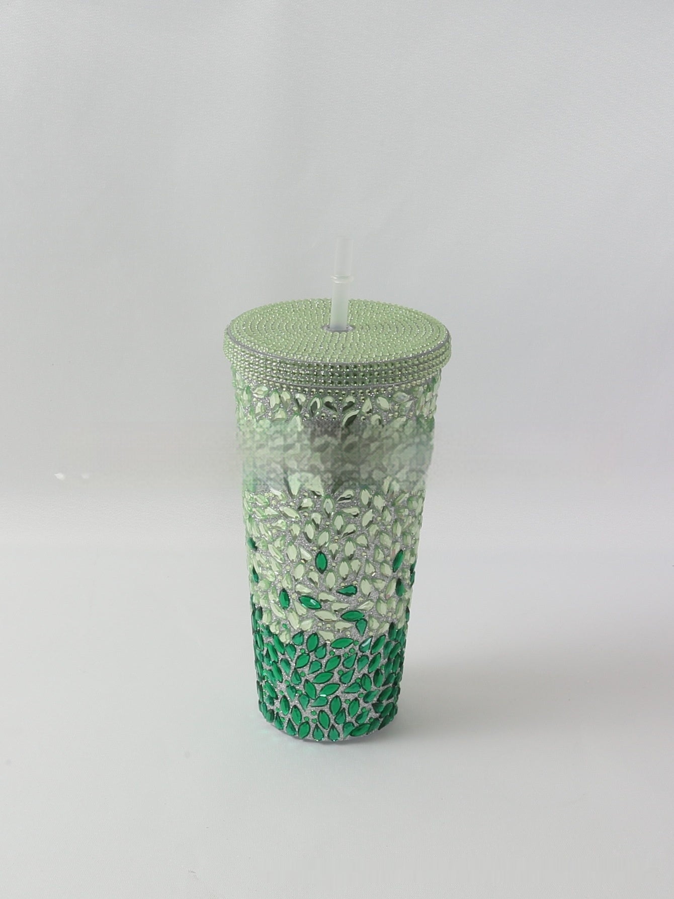 Stick-on Crystals Double-layer Large Capacity Cup With Straw