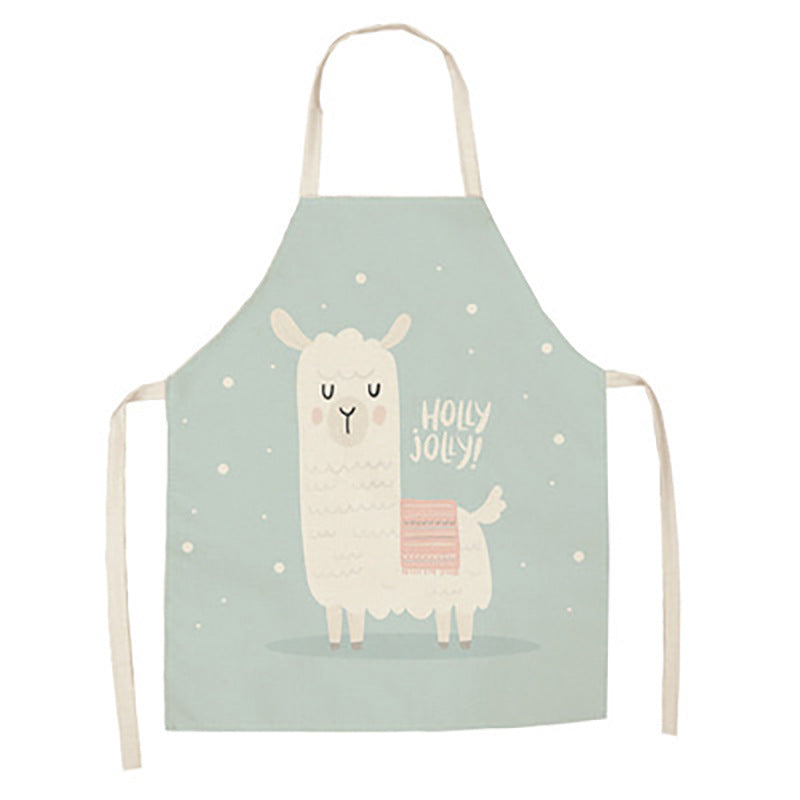 Cartoon Alpaca Cactus Cotton Linen Apron