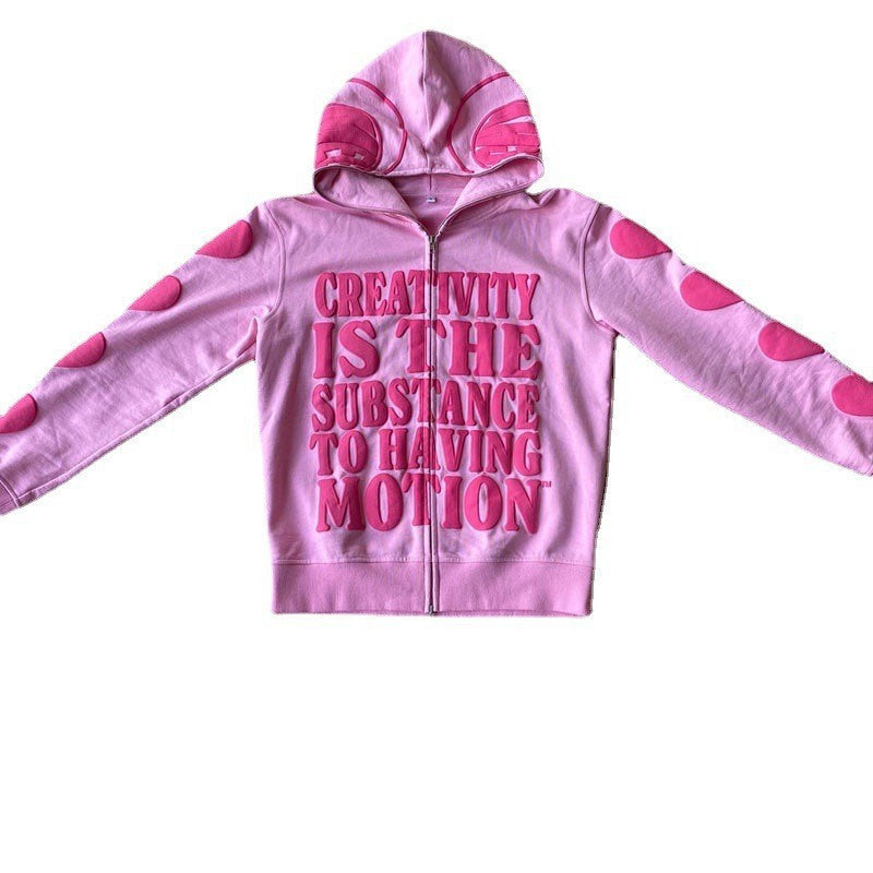 European And American Printed Hooded Cardigan Loose Zip Male And Female Trendy Brand Sweater Coat