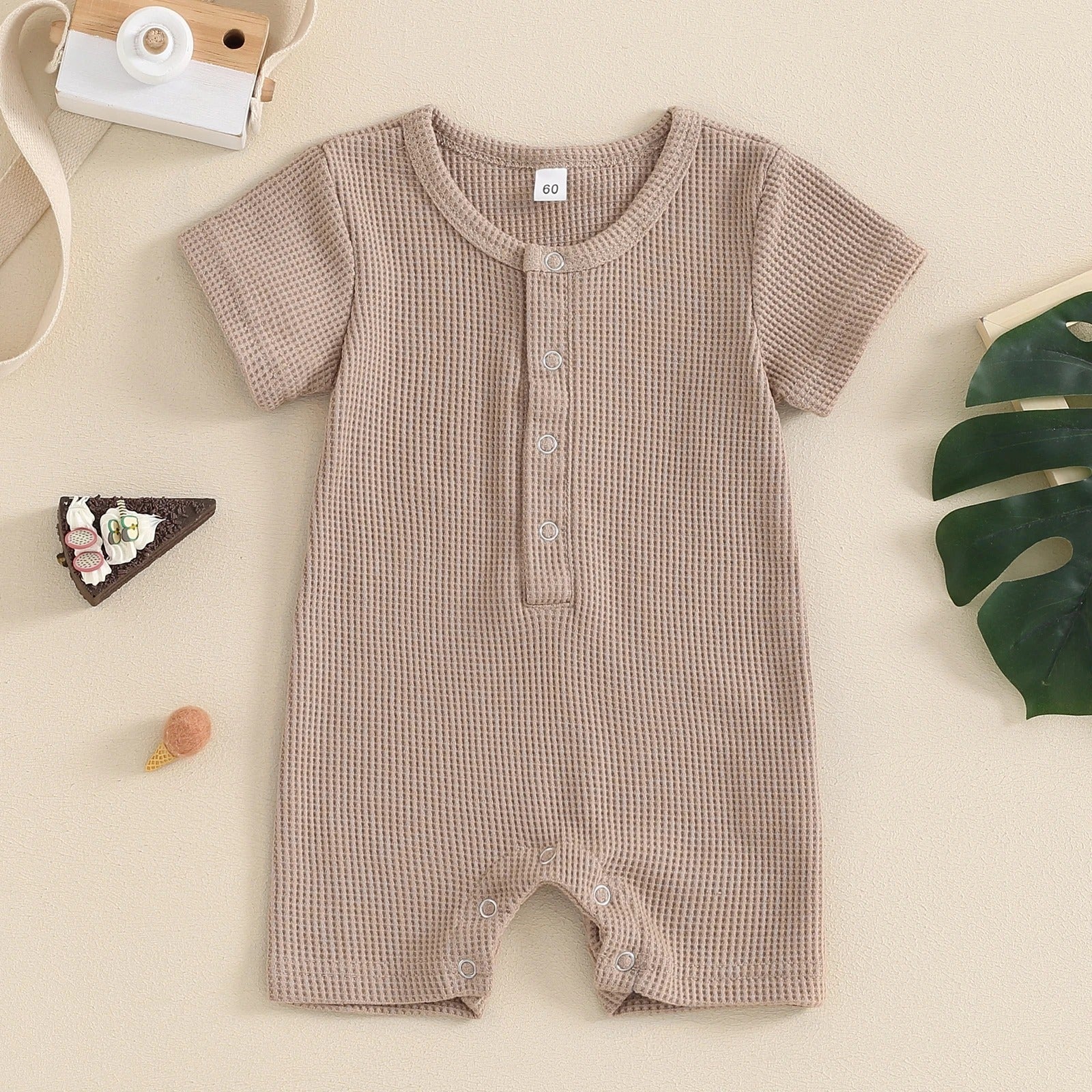 Children's Waffle Short-sleeved Jumpsuit