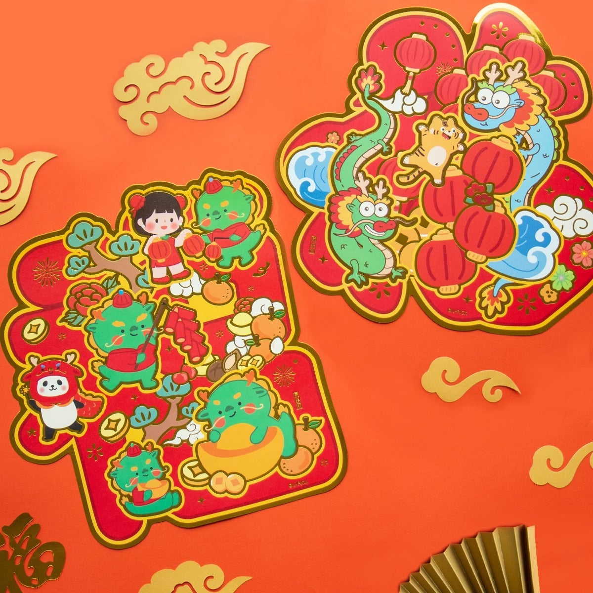 Auspicious Window Flower Fuchun Dragon Year Creative Color New Year Door Sticker