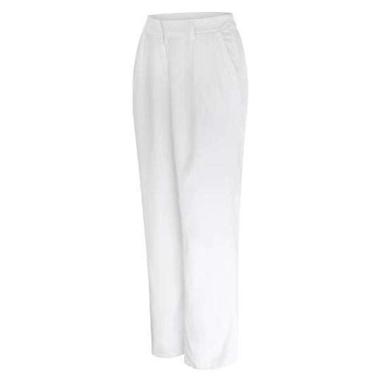 Commuter Drooping Slimming Solid Pocket High Waist Wide Leg Pants