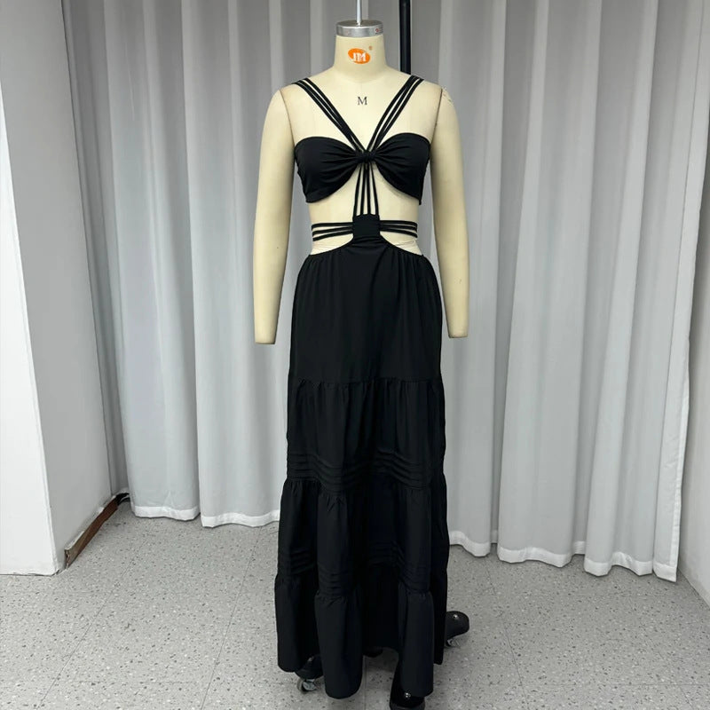 Fashion Sexy Tube Top Solid Color Wide Leg One-piece Trousers