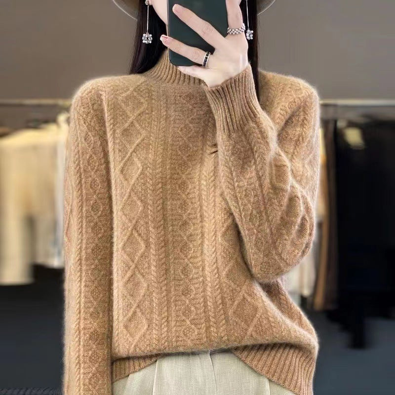 Autumn And Winter Thickening Half Turtleneck Cable-knit Sweater Sweater