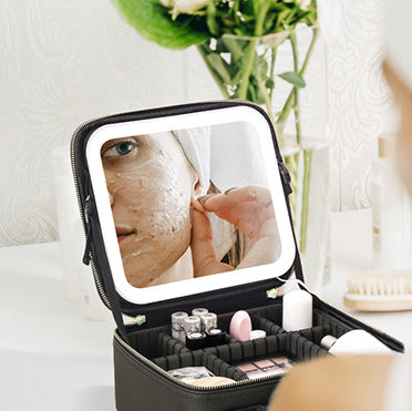 Large Capacity Cosmetic Case With LED Mirror High Sense Multifunctional Storage For Makeup Artist Cosmetic Bag